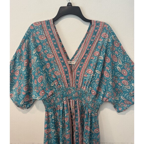 Natural Life Womens Teal Floral Vines Celia Boho Maxi Dress Medium - Picture 4 of 11